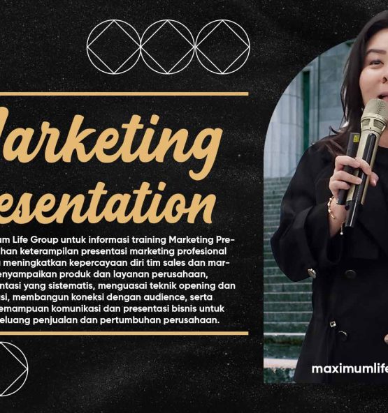 Hubungi Maximum Life Group untuk informasi training Marketing Presentation, pelatihan keterampilan presentasi marketing profesional yang membantu meningkatkan kepercayaan diri tim sales dan marketing dalam menyampaikan produk dan layanan perusahaan, menyusun presentasi yang sistematis, menguasai teknik opening dan closing presentasi, membangun koneksi dengan audience, serta meningkatkan kemampuan komunikasi dan presentasi bisnis untuk meningkatkan peluang penjualan dan pertumbuhan perusahaan.